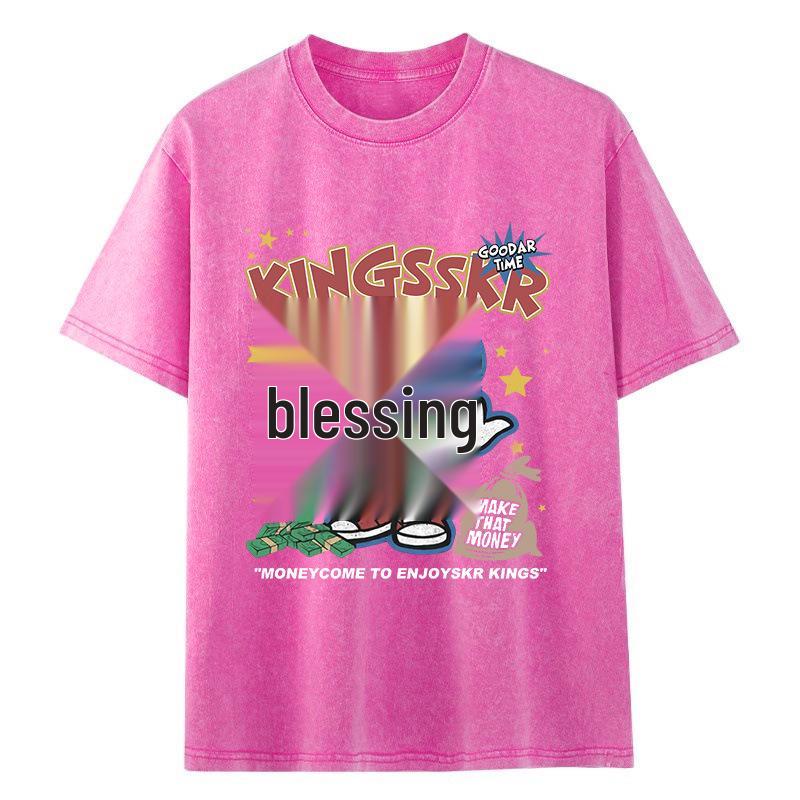 2026 Summer Men s Retro Short Sleeve Washed T-Shirt - Versatile, Trendy Print, Loose Fit XL