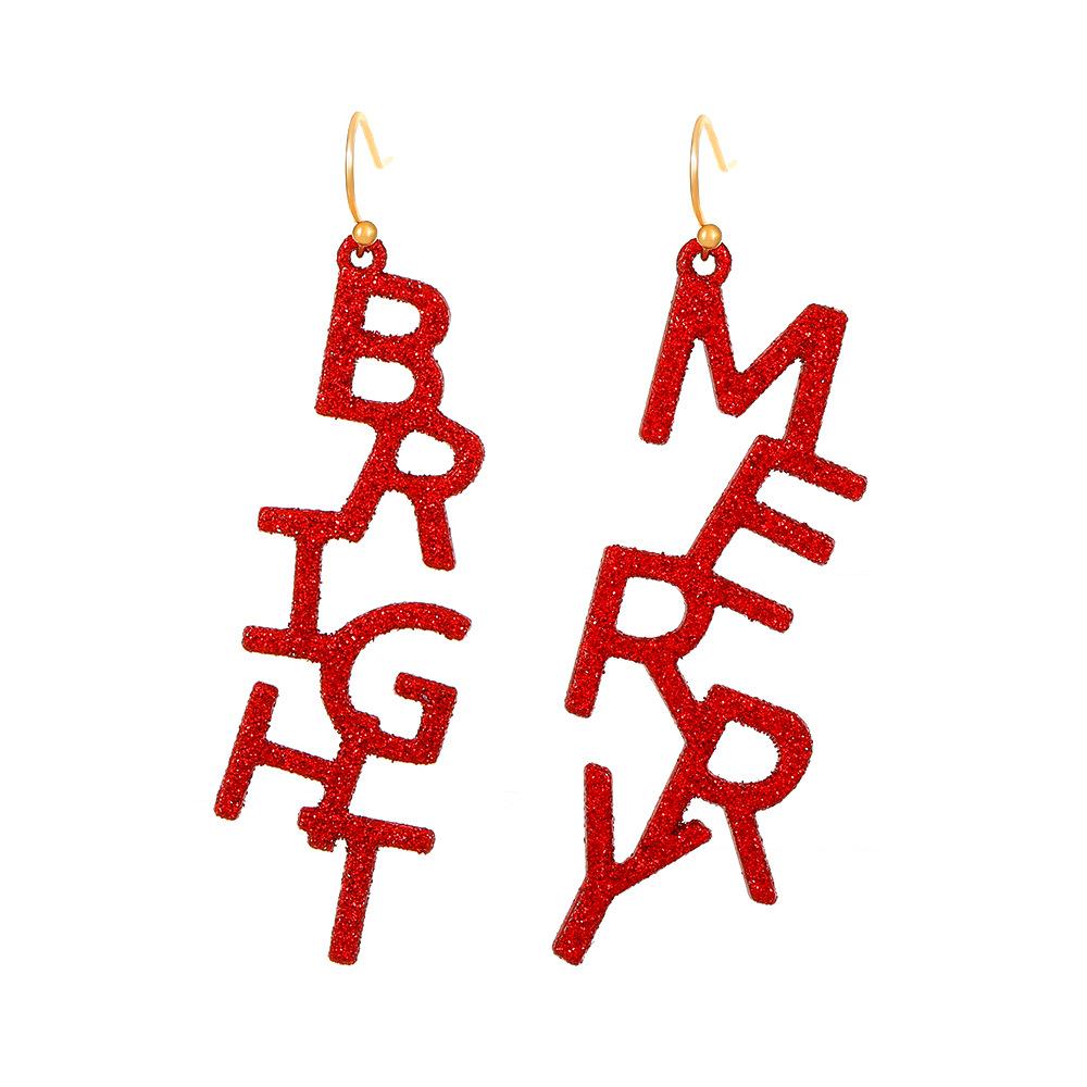 

2026 Christmas earrings, fashionable and creative red handmade English letter earrings, winter festival atmosphere earrings