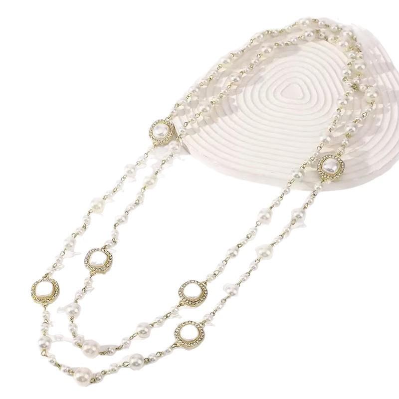 French Luxury Geometric Alloy Necklace With Pearl And Curved Design For Women Summer