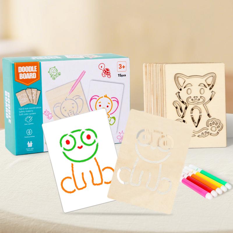 15 szt. Zestaw Drewnianych Szablonów Malarskich DIY do Rysowania Ręcznie Robione Narzędzie Pomocnicze do Rysowania i Kolorowania Zabawki Edukacyjne Dla Dzieci Prezenty