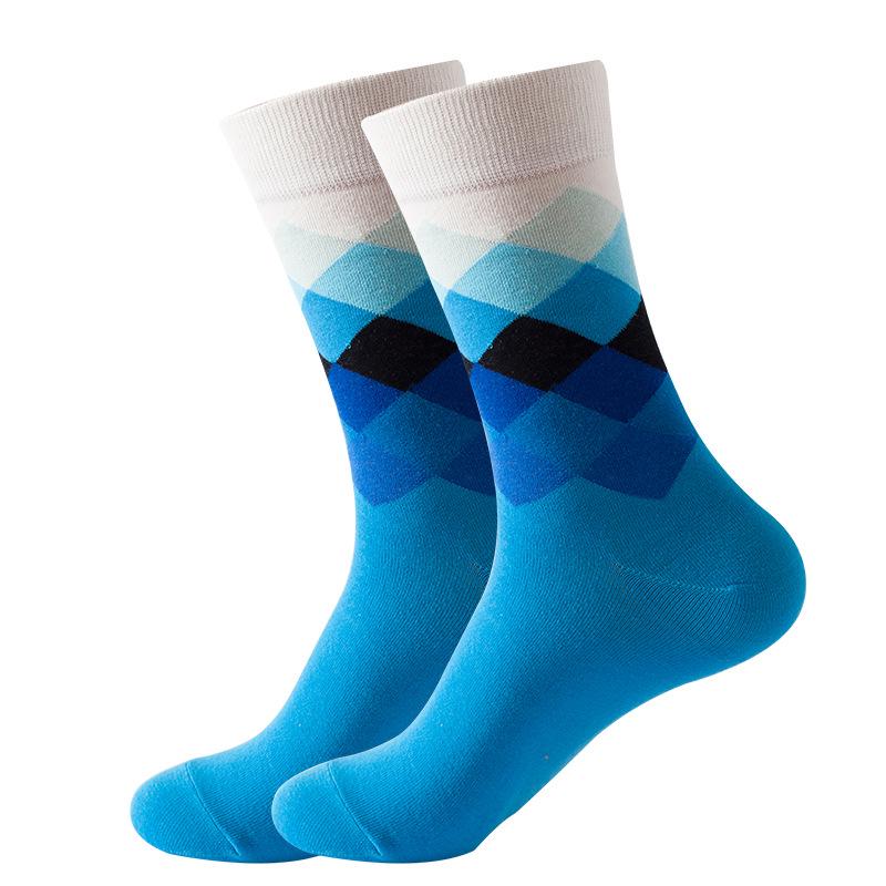 European & American Style Women's Mid-Calf Socks with Diamond Pattern - Fashionable and Trendy