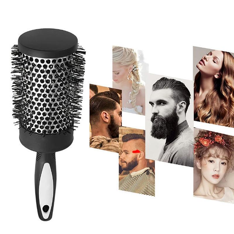 Runder Lockenwickler Kamm Haarstyling Nylonbürste Thermisches Aluminiumrohr Bürstenkopf für Frau Mann Haare föhnen und trocknen