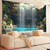 2D Jungle Cave Waterfall Wall Tapestry Blue Lagoon Background Cloth for Home Decor