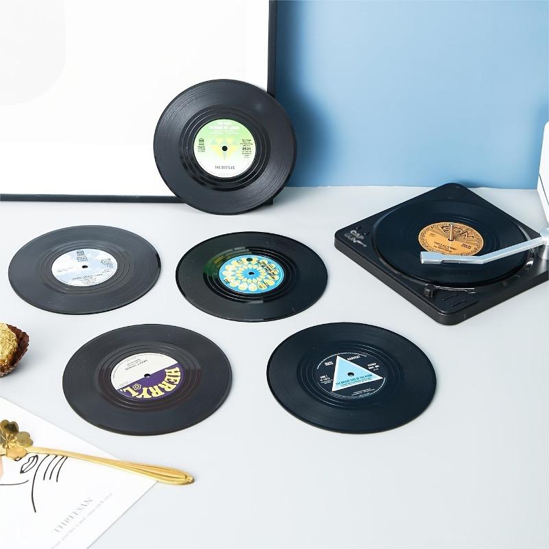 1pc Retro Vinyl Record Coaster Set with Storage Stand - Heat-Resistant, CD-Shaped Drink Mats for Coffee & Tea Cups