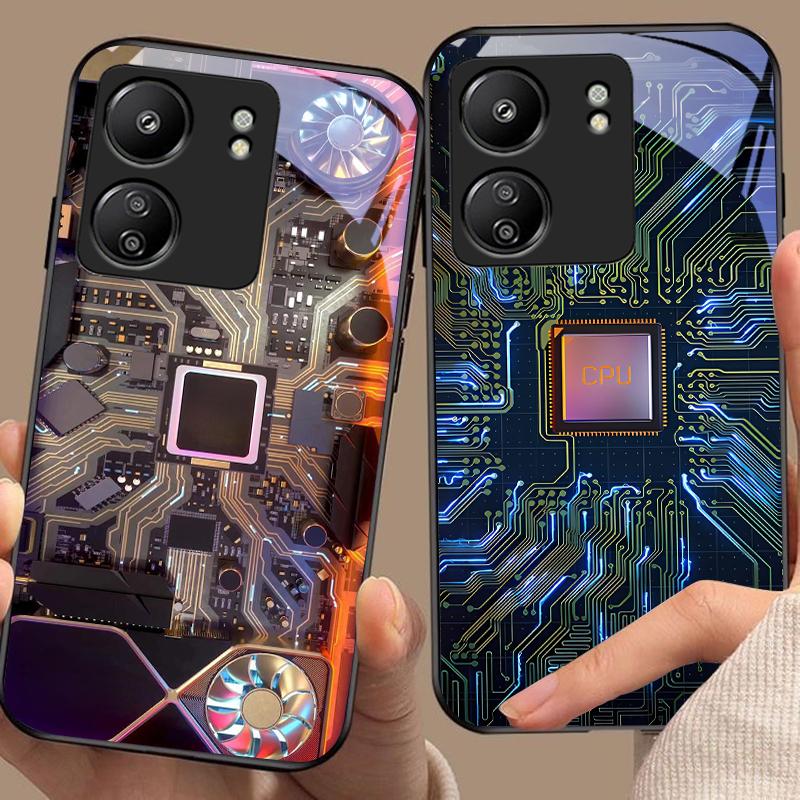 Elemento de Computador Para Xiaomi Redmi 13C Note13 12 Pro Plus 5G Note 9 13T Pro POCO X6 F5 F6 Capa de Telefone de Vidro Temperado Preto