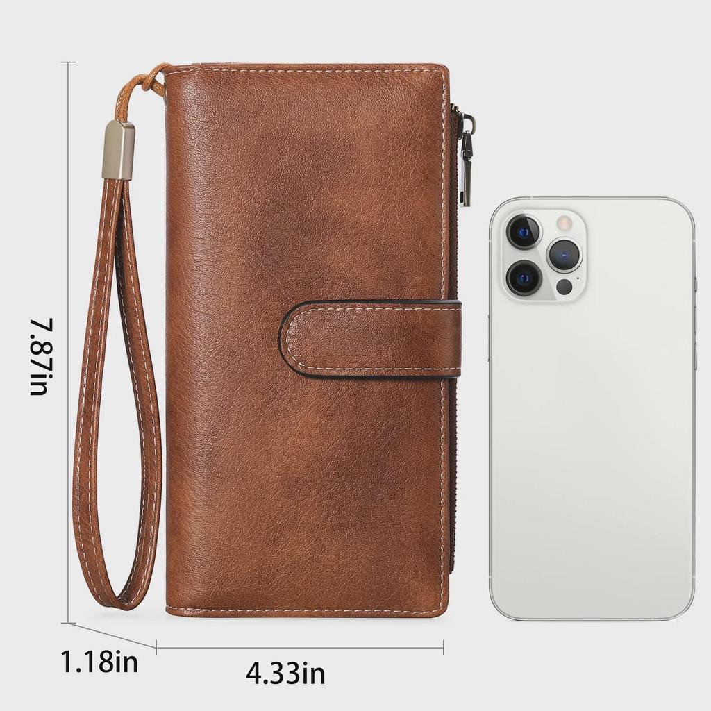 Women's RFID-Blocking Tri-Fold Retro Clutch Wallet