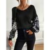 Women's Autumn Winter V-Neck Knitwear Loose Casual Top with Leopard Print Splicing Versatile Fashionable Sweater