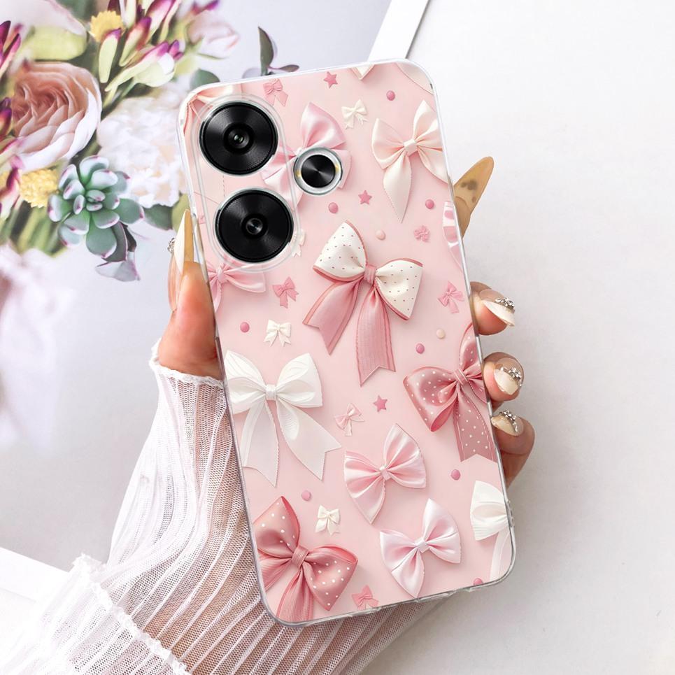 For Xiaomi Turbo 3 / Note 13 Turbo / Poco F6 Phone Case Bow Pattern Colorful Butterfly Flower Cover Soft Clear Silicone Casing