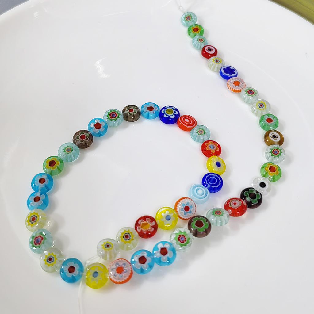 Millefiori Flower Glass Beads - Round Flat Beads for DIY Jewelry Making