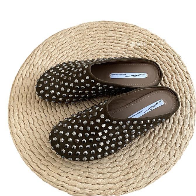 Pantofole estive da donna, punk, con rivetti in metallo, nere, in PU, con plateau, moderne, casual, per donna