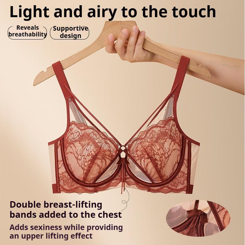 BH mit französischen Spitzen-Hasenohren, dünn, hebt und pusht, Kristall-Cup-BH, der große Brüste kleiner aussehen lässt