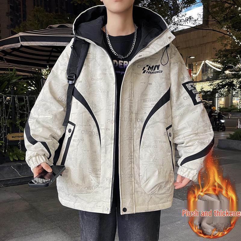 Men's Autumn/Winter Hooded Parka - Thick Velvet, Warm, and Loose-Fit for Teens Outdoor Cold Protection