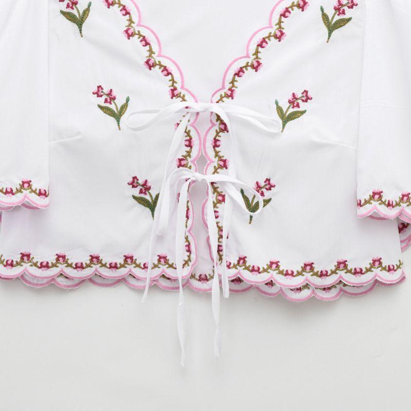 Jnleaog Autumn New Women's Clothing Fashion Style Stylish Florals Embroider Poplin Tops 1281793