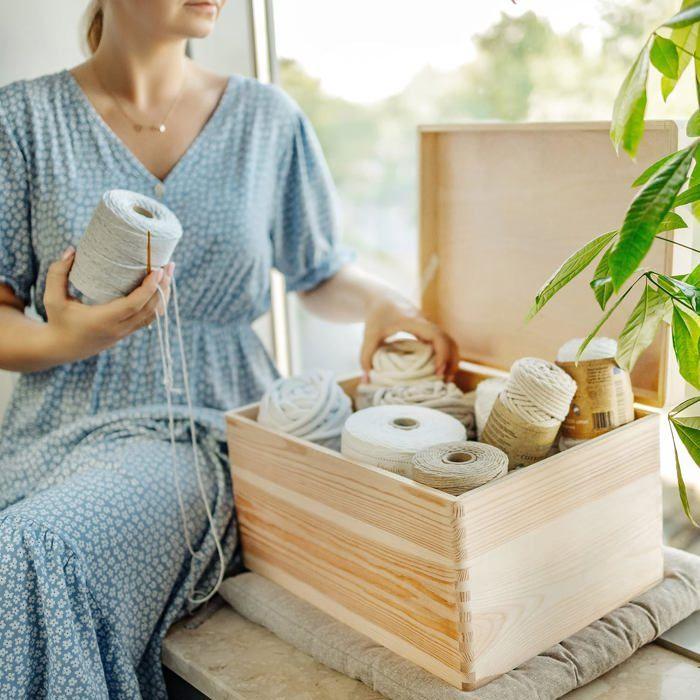 Boite de Rangement en Bois - Creative Deco - 40x30x24cm - Non Poncé - Naturel - Mixte