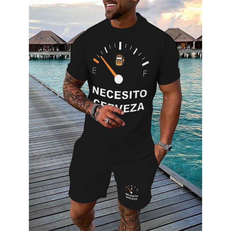 Retro Men's T-shirt And Shorts Set 3D Ethnic Pattern Casual Round Neck Short Sleeve Drawstring Shorts Beach Sports Set