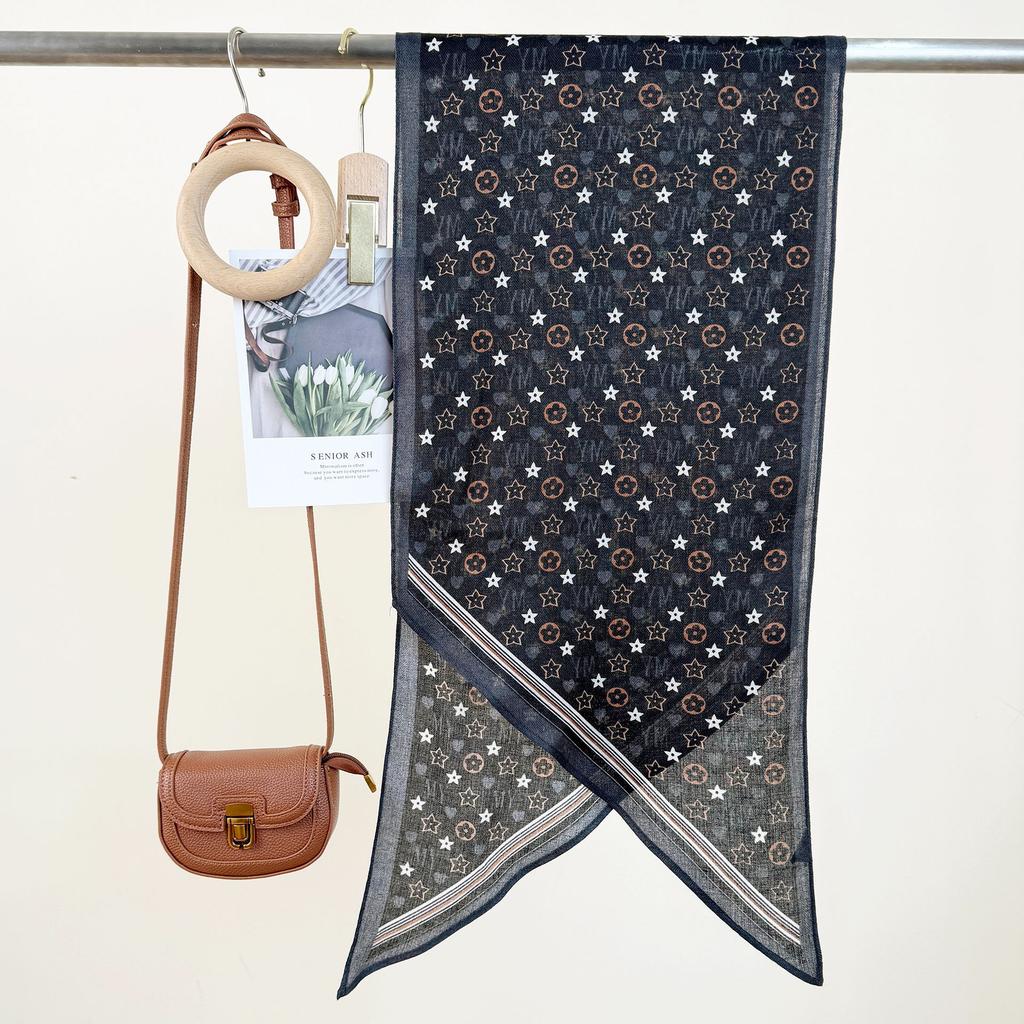 Light Luxury Retro Star Floral Printed Scarf Korean Trendy Design Sense Ladies INS Style Fashionable Thin Shawl