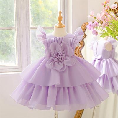 Novedad Vestido de Organza para el Primer Cumpleaños de Niña con Mangas Abullonadas – Diseño de Pastel en Capas para Ocasiones Formales