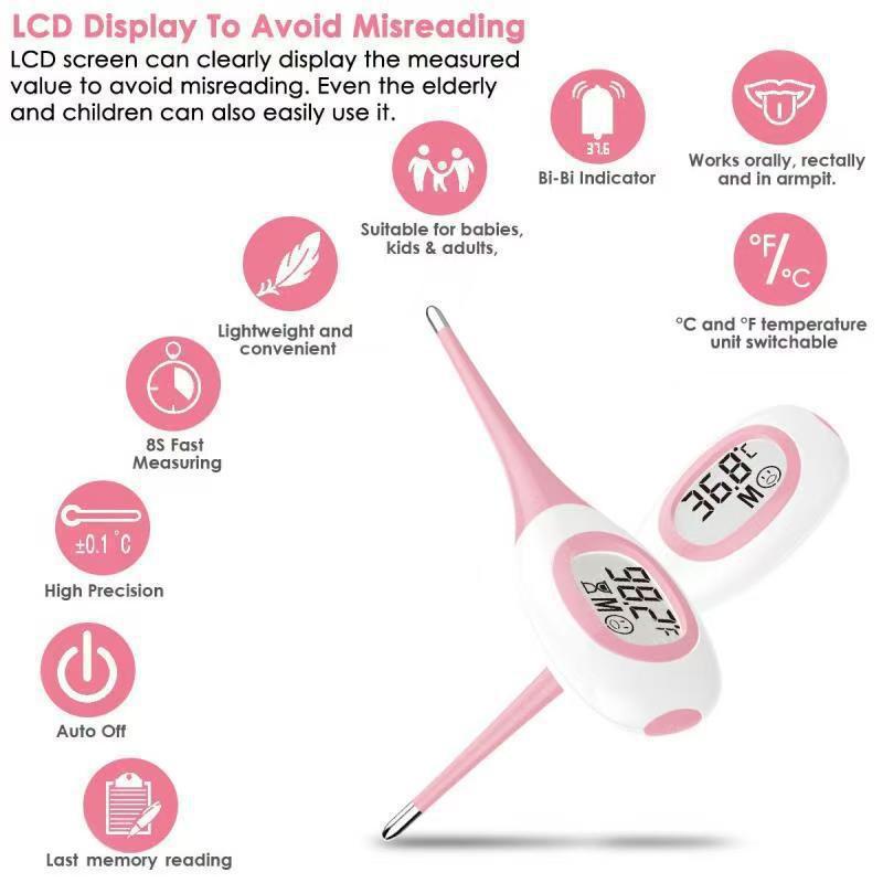 New Fast 8s Thermometer Backlit Soft Probe Digital Fast Fever Waterproof Oral Underarm Temperature Meter For Adult Child