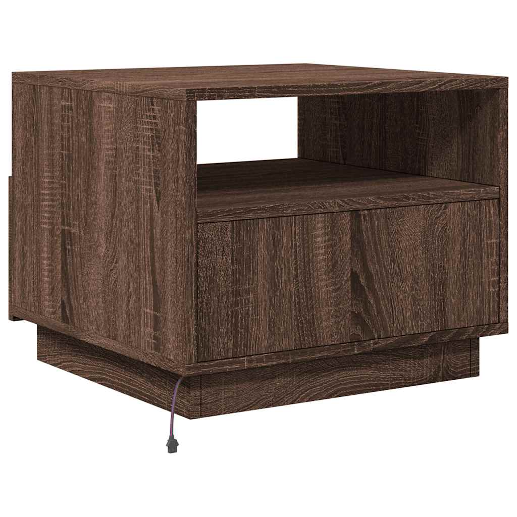 LED Coffee Table In Brown Oak Look 50 X 49 X 40 Cm