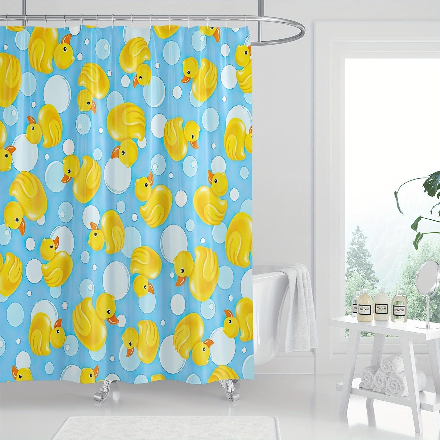 1pc Shower Curtain - Cute Yellow Rubber Ducks and Bubbles on a Light Blue Background Design Waterproof W90XH180cm