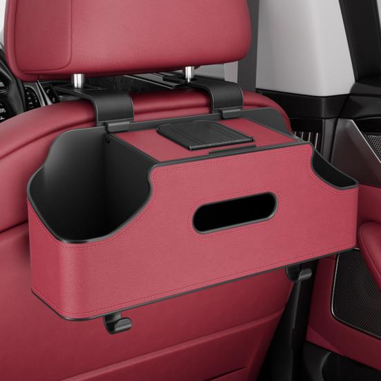 Car Back Seat Organizer with 2 Drink Cup Holder And Tissue Box Waterproof Faux Leather Car Storage Rack