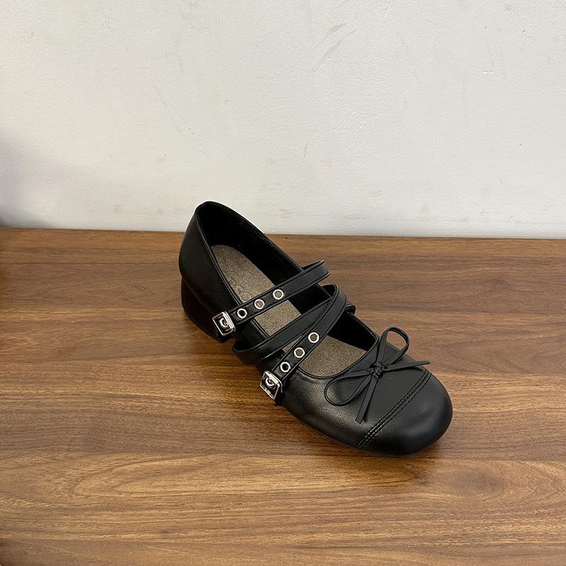 Fashion Mary Jane Shoes Women's Autumn Fashion Design Sense Versatile Bow Light Mouth French Casual High Heel Small Single Shoes