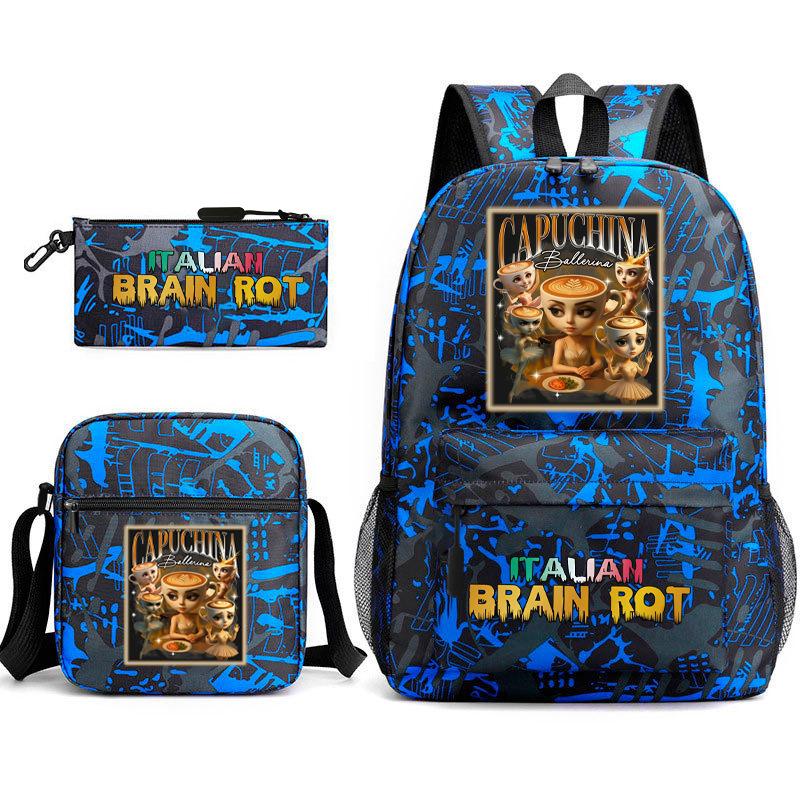 Abstract Foreign Shanhaijing Children's Schoolbag Tongtongsahur Cartoon Primary School Student Backpack Three-piece Set L