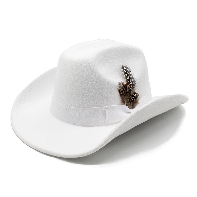 Youth Top Hat Men And Ladies Big Brim Woolen Feather Feather Hat Hat