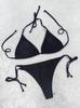 2025 Triangle Cup Lace-Up Thong Bikini Swimwear - Solid Color, European & American Style