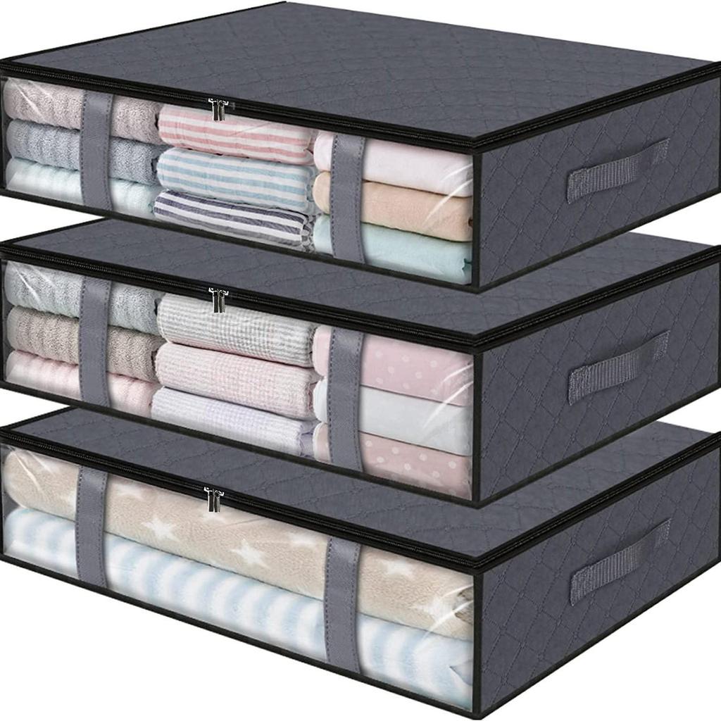 1pc Large Foldable Storage Bag With Handles, Visible Window Under Bed Reusable Box