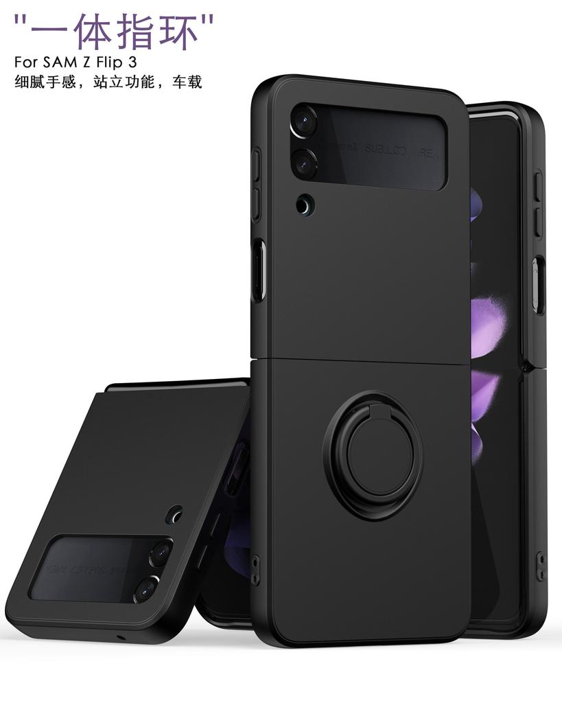 ZFlip3 Folding Screen Mobile Phone Case, Ring Bracket, Imitation Liquid Silicone Integrated Case Zflip4 Anti-skid and Anti-fingerprint.
