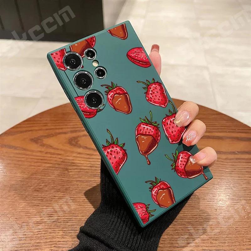 Strawberry Pattern Phone Case For Samsung Galaxy S25 S24 Ultra S23 S22 Plus S20 FE A54 A55 A15 A35 A50 A51 A71 A72 A73 Cover
