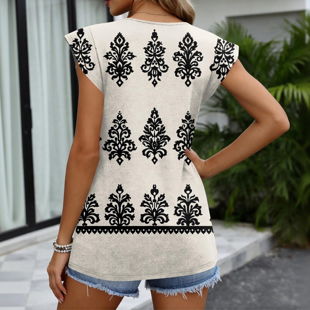 Womens Tops Fashionable V-neck Ruffled Sleeve Short-sleeved T-shirt Business Blouses