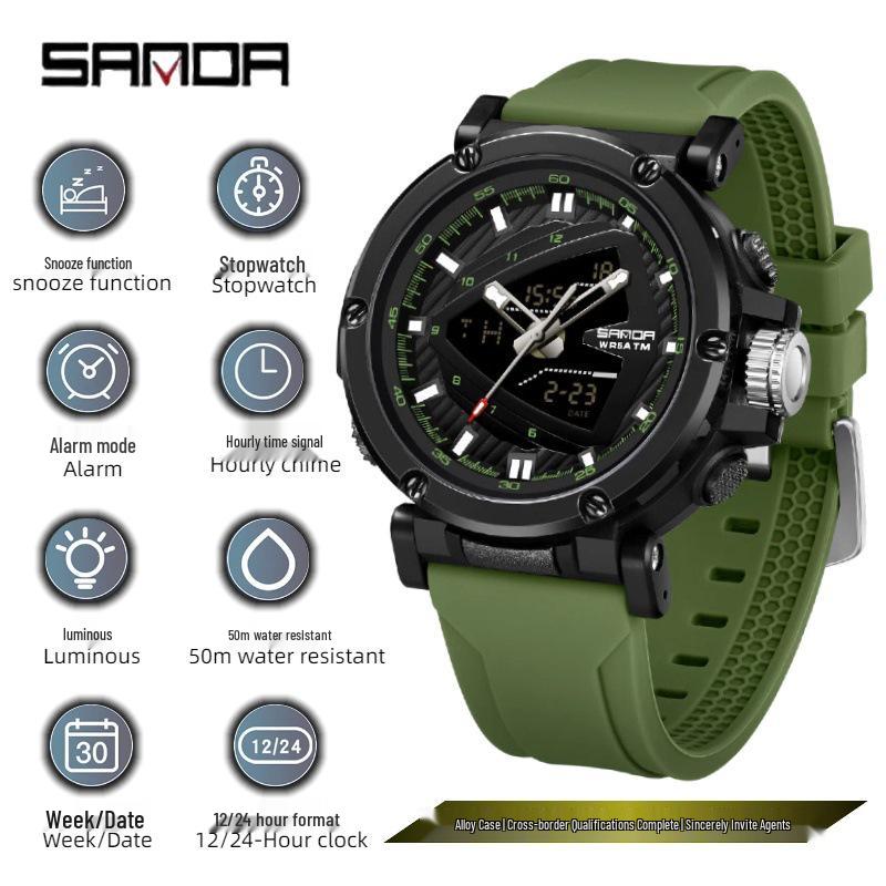 Sanda Teen Multifunction Electronic Sports Watch with Luminous Display and Snooze Alarm – Stylish and Functional for Students.