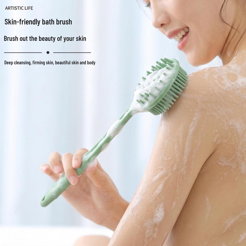 Dual-Sided Long Handle Bath Brush - Soft Bristle Back Scrubber