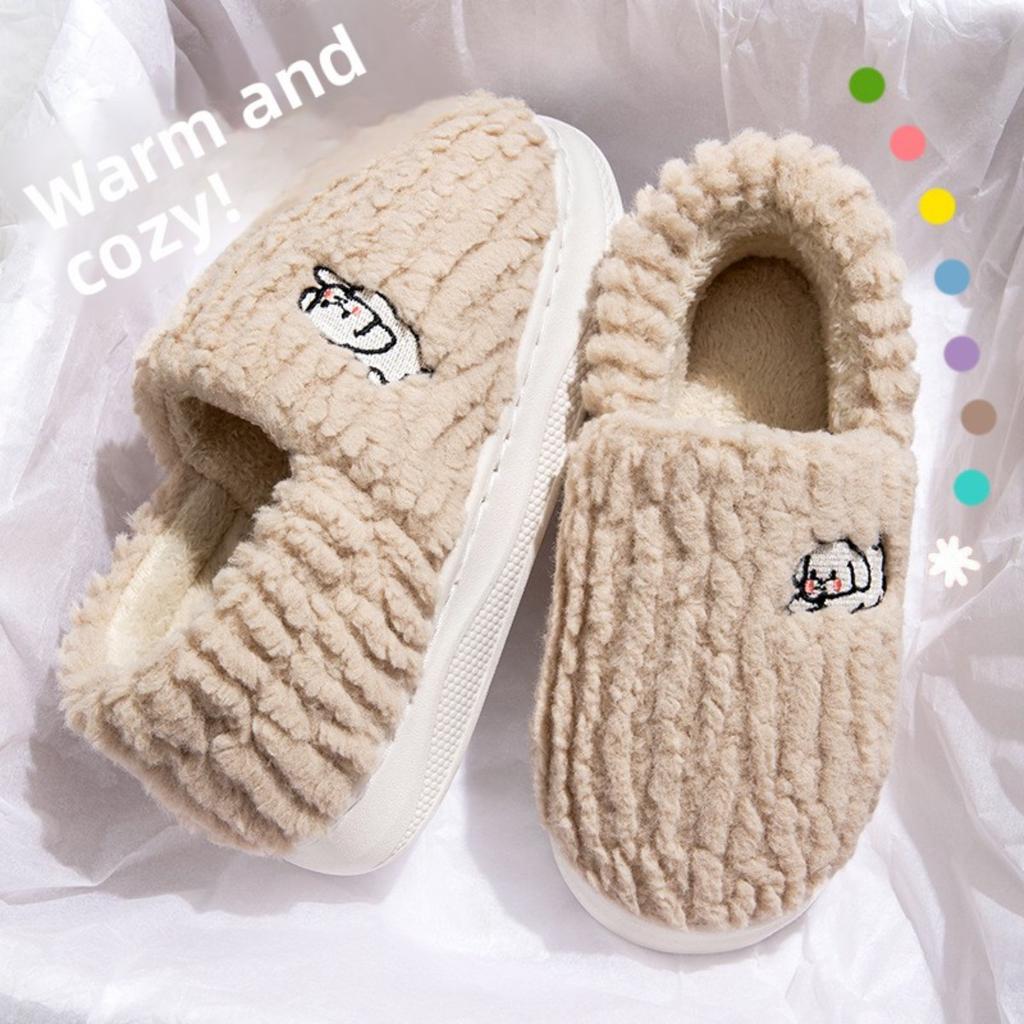 Cotton Slippers for Women, Autumn and Winter, Indoor Home, Anti Slip Plush Bag with Added Velvet Heel, Cotton Shoes for Men
