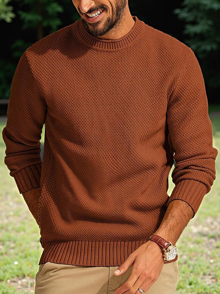 Herr Outdoor Casual Lös Enfärgad Rundhals Tröja Pullover Stickat