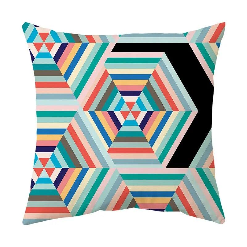 Modern Living Room Sofa Pillowcase Office Car  Colorful Geometric Line Mosaic Pattern Cushion Cover