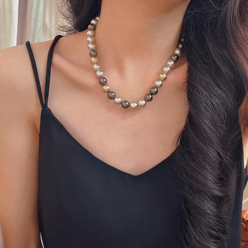 Maillard Style 10Mm Imitation Australian White Tahitian Malachite Green Platinum Gray Mixed Color Shijia Pearl Necklace