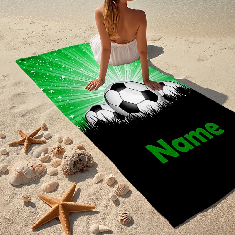 Custom Name Ultra-Soft Beach Towel with Soccer Theme,Ideal for Pool - Camping, Diving - Perfect Travel Essential, Vibrant Beach Towel.