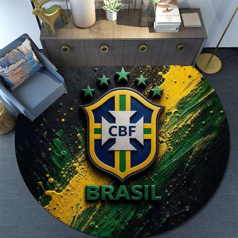 Brazil National Football Team2 Round Area Rug,Carpet Rug for Living Room Bedroom Sofa Playroom Decor,Non-slip Floor Mat