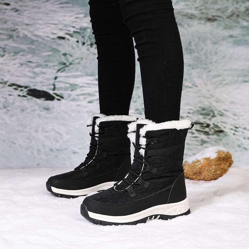 Stivali da neve caldi invernali da donna, fodera in pelliccia sintetica, impermeabili, stivaletti alla caviglia a metà polpaccio, scarpe da esterno antiscivolo, con lacci, stivali da trekking sportivi per donna