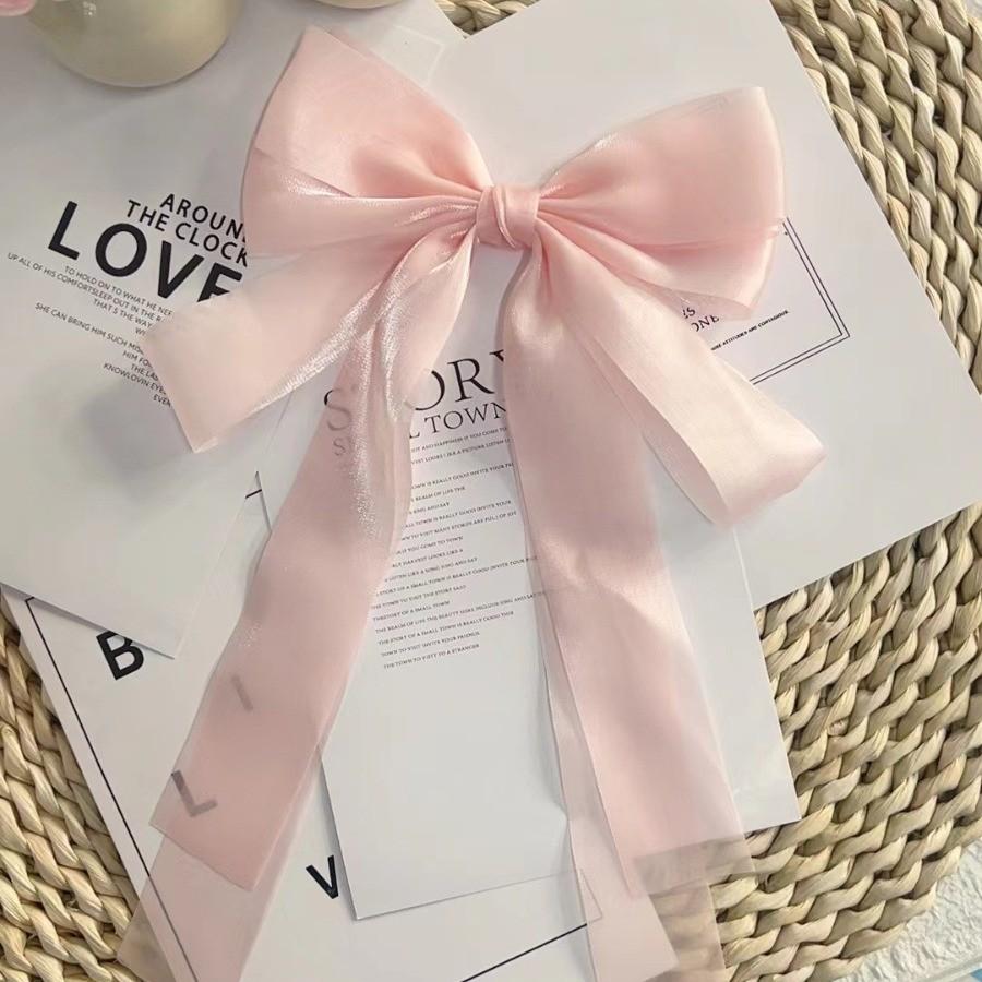 Mesh Bow Hairpins Women's Long Streamers Fairy Half-draped Hair Atmosphere Spring Clips Versatile Hair Accessories