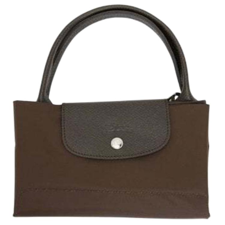 Longchamp Le Pliage Green Logo Contrast Design Nylon Dumpling Tote Bag Medium Women Tote Bags Mocha-Brown 1623919002