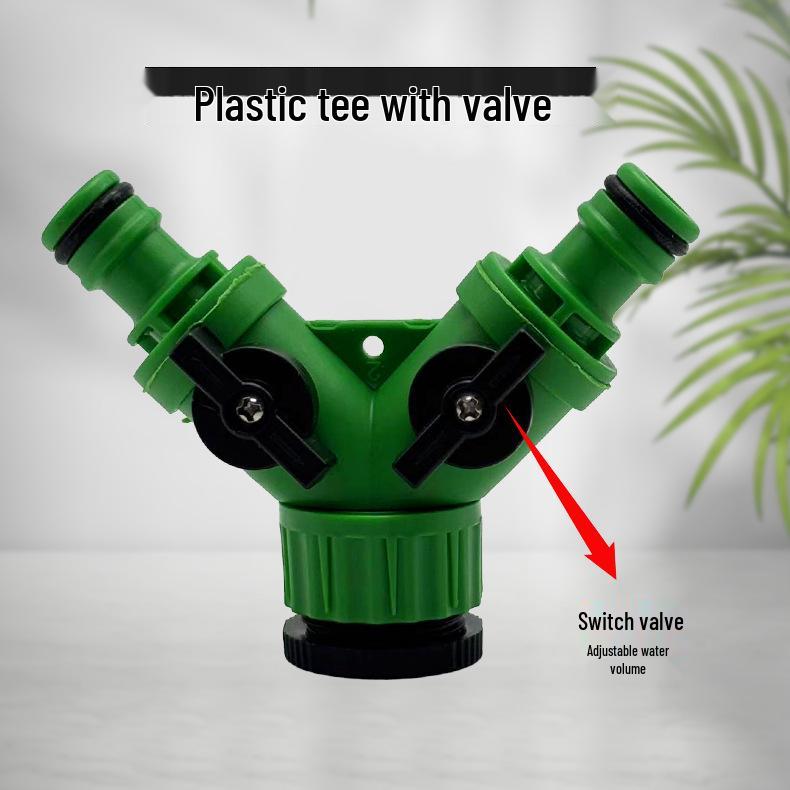 Garden Green Plastic Faucet Water Splitter: Internal 4-6 Point Thread, One-In-Two External Thread