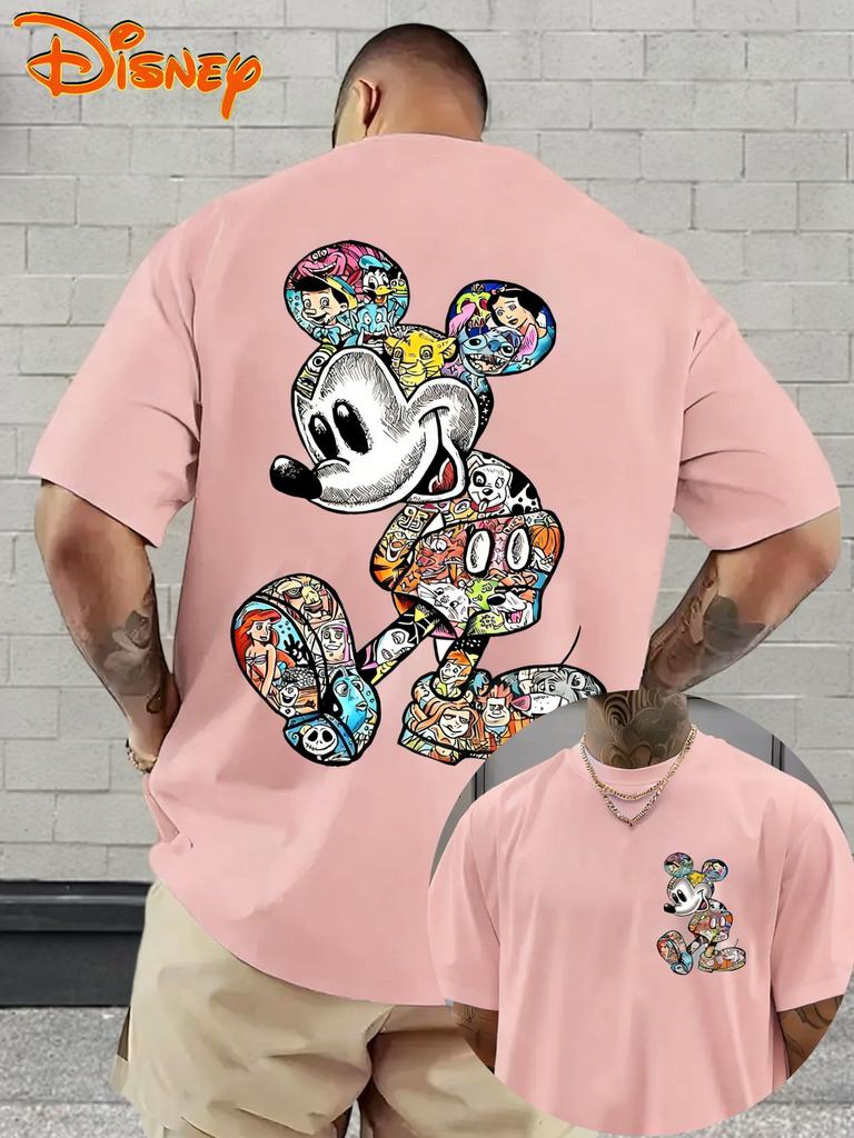 Disney Summer Tshirt Mens and Womens Cartoon Printed Oversized Parent Child Top Fashion Casual Cotton Home Sports Street