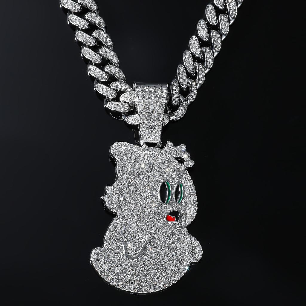 Full Diamond Ghost Cuban Chain Pendant, European and American Hip Hop Men's Necklace Jewelry Items