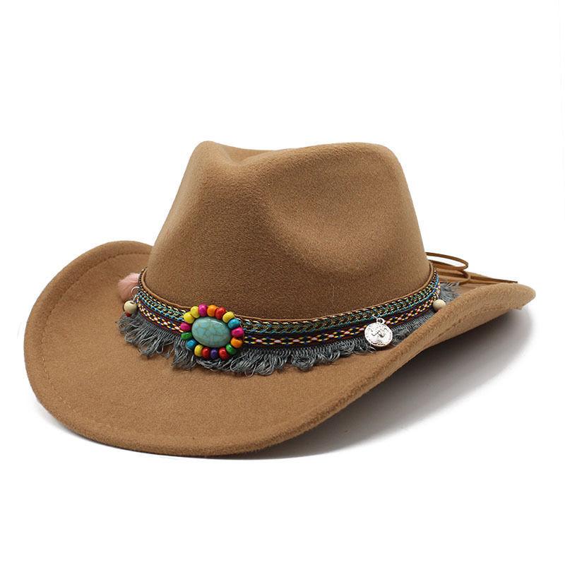 New ethnic style western cowboy hat woolen top hat men's and women's top hat outdoor travel hat winter