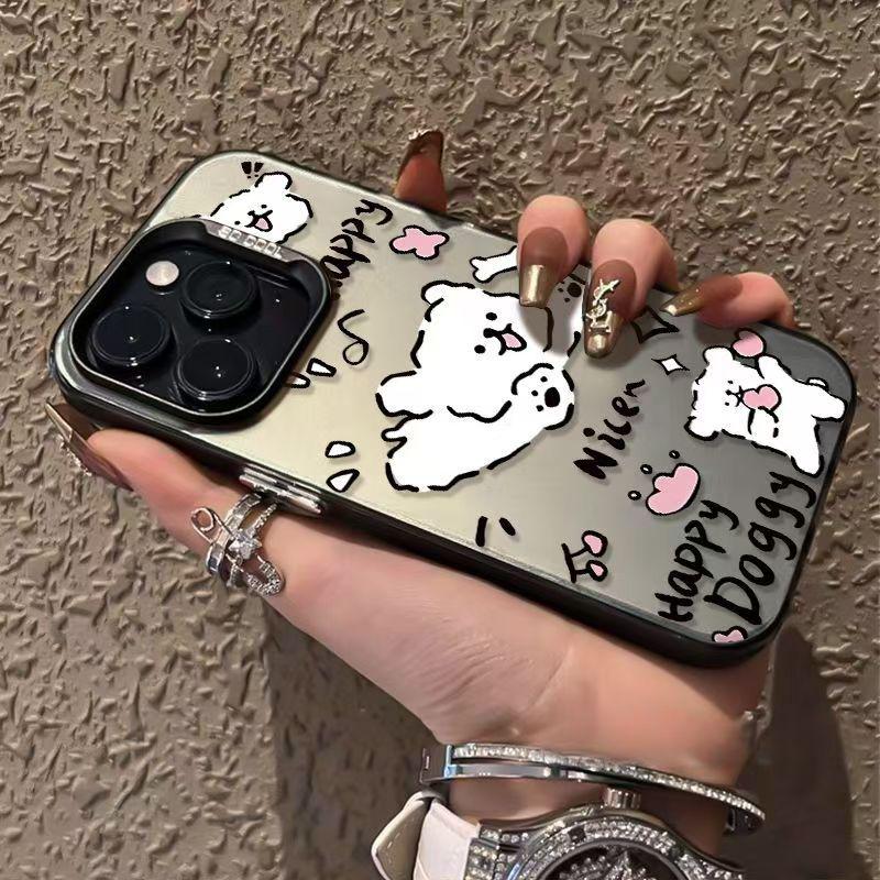 Silver Shell Phone Case for Apple 17/16/15 Pro, 14 Pro Max, 13/12 - Running Puppy Design