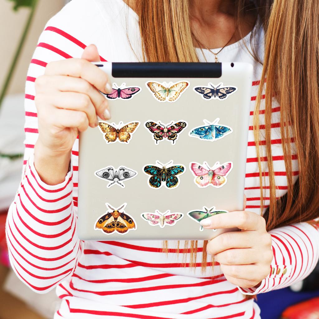 50Pcs Vintage Realistic Butterfly Moth Stickers - Creative Waterproof Decals for Phone Case & Notebook Decor